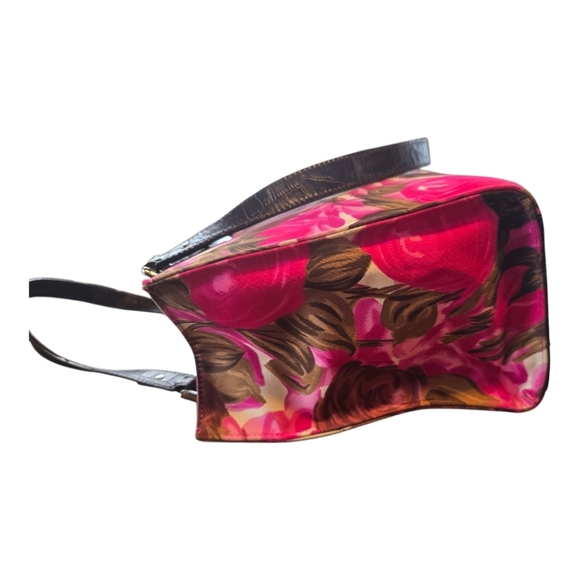Kate Spade Sam Winter Floral Pink Rose Brown Fabric Satchel Shoulder Bag - Picture 7 of 16